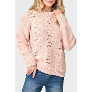 Gibsonlook Womens Long Sleeve Pullover Scallop Stitch Sweater Pearl Blush sz S M